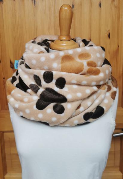 Preview: PFOTEN-Loop-Schal cremeweiß mit braunen Pfoten - Loopschal für Hunde-Freunde